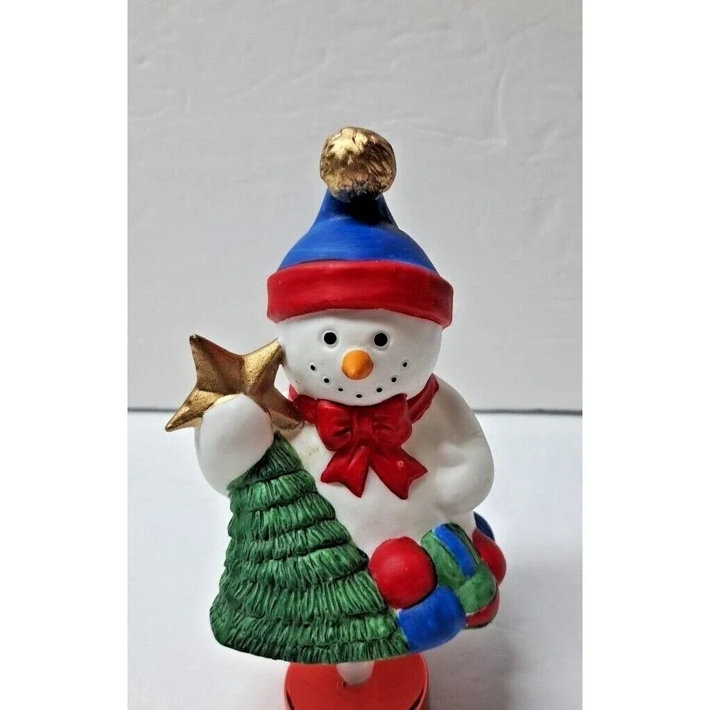 Snowman Head Tea Light Candle Holders Set of 2 w/Snowman Night Light Seasonal